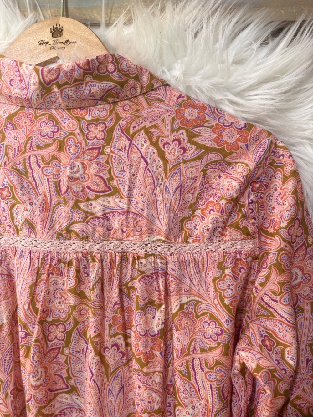 EUC [Sundance] Popover Pink Orange Floral Long Sleeve Collar Shirt Top | Small - Picture 8 of 14